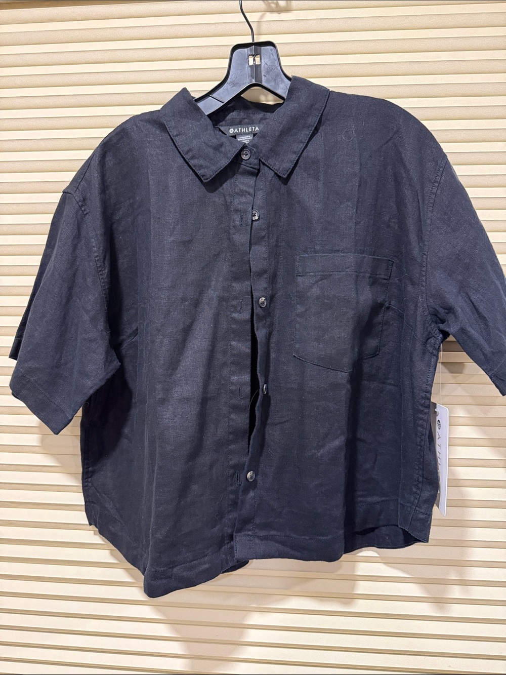 Athleta Women’s Black Short-Sleeve Button-Up Shirt and Shorts